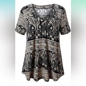 U.Vomade Women's Plus Size Short Sleeve Blouses Flowy Summer Tunic Top New
